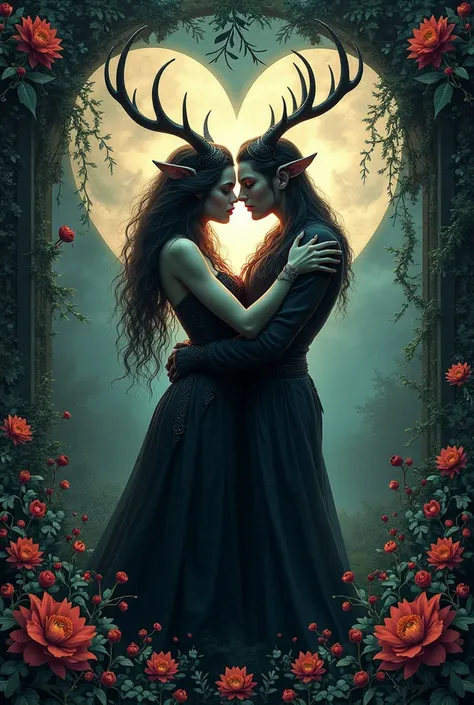 Gothic garden of love logo containing two ren holding each other and a heart