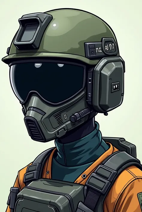 Bust of a tactical soldier with a helmet looking sideways with his face covered in cartoon style and a text that reads nacroll