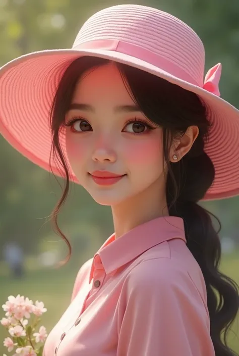 picture of awek malayu wearing pink blushing hat 