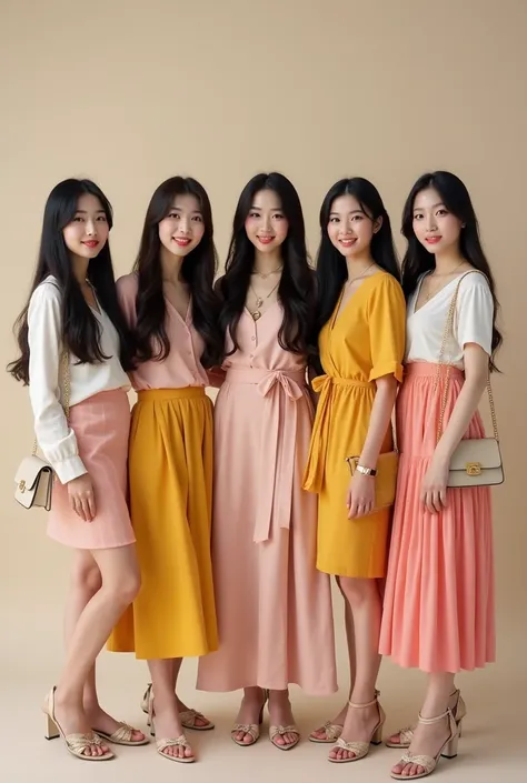 Poto Full Body 5 Beautiful Korean Women Long Hair Straight Wear Outfit Poto StudioPaki Accessories Medium Standing Cute Cute Adorable