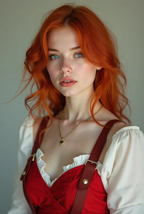 Beautiful girl wearing red hair suspenders