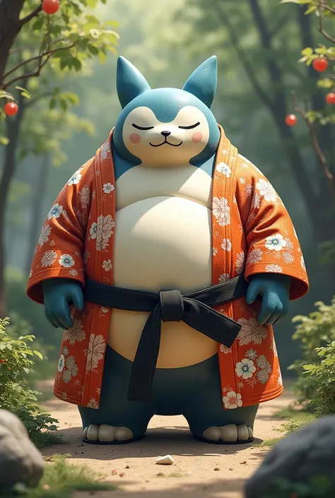 Create a snorlax with kimono and black karate belt