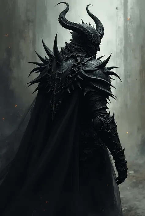 a black wizard , feitiço magical, demon, devil, magical, mystic,black aura,  Photoshop Painting( attention to detail ,detailed armor texture,Dark armor)(Attrition of war, armour full of spikes), (Black aura surrounding the back)