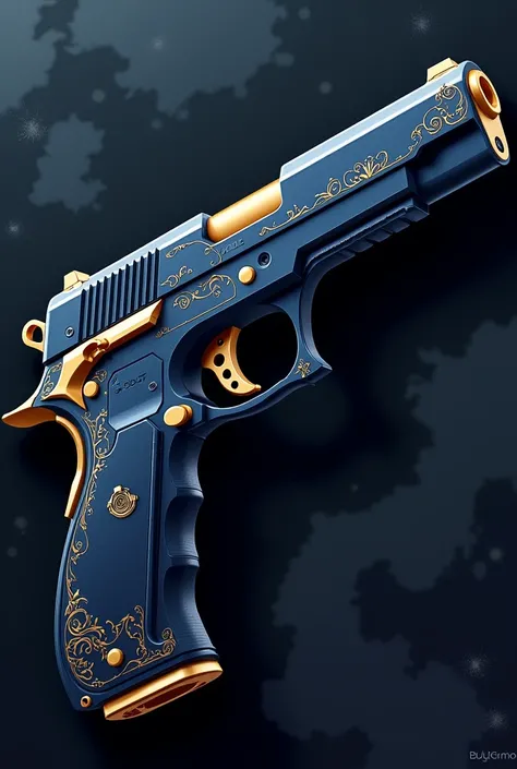 A gun.Dark blue with golden details ,  in anime style .