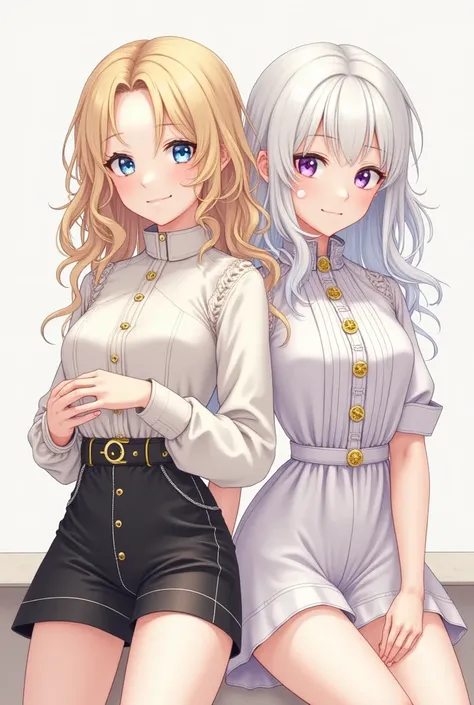 Drawing (  masterpiece,  better quality ,  high resolution sweatshirt: 1.4) (Photorealism :1.2) detailed drawing . A drawing of two ren.  The first is wavy blonde hair , delgado,  light blue eyes, soft leather,  white skin , Delicate, friendly. Delicate. C...