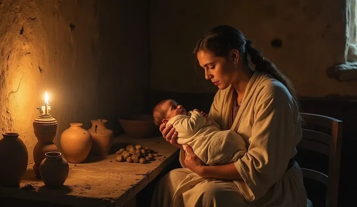 O Nascimento de samuel (c. 1070 a .c.)  Story point :  Beginning of the narrative , destacando o nascimento de samuel.  Image Description :  An intimate scene in an 11th century Israelite house a.c., With Ana, a woman of humble appearance and simple robes ...