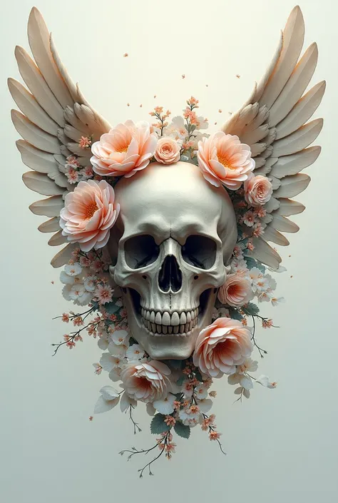 Skull print with flowers and angels with transparent background 