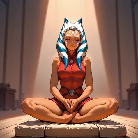 ahsoka tano, meditation pose, closed eyes, sitting on penis