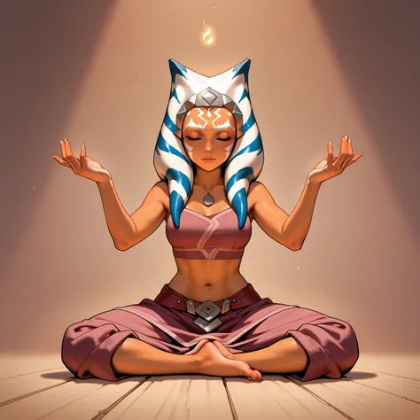 ahsoka tano, meditation pose, closed eyes, sitting on penis