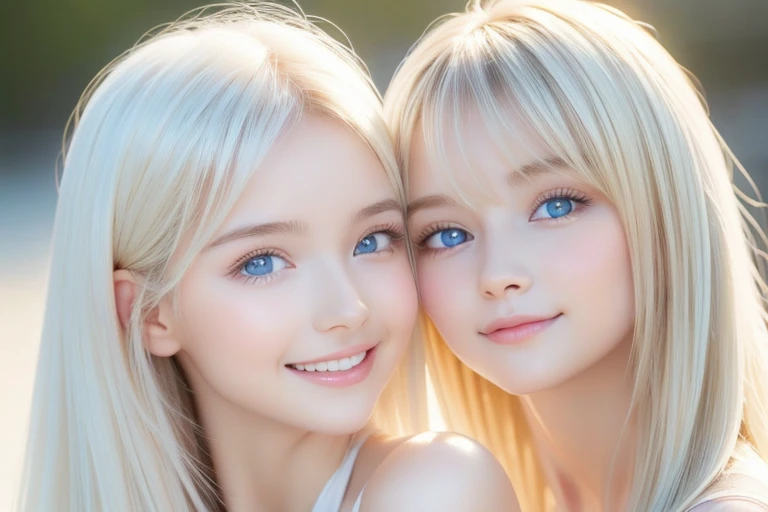  Very white and beautiful shiny pretty face 、Beautiful shiny white skin、Glowing cheek highlight、 Beautiful cute sexy pale very bright baby blue eyes、hair over eyes、hair over one eye、hair between eyes、 big double eyelids 、 beautiful very long shiny silky li...