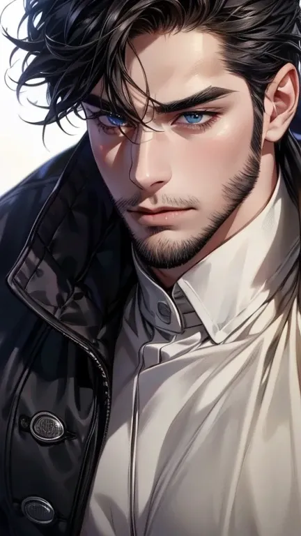 (   Better quality,4K,8k,   highres,   masterpiece:1.2),   ultra-detailed   ,(realistic,photorealistic,photo-realistic:1.37),36-year-old man,3 day beard,cute anime ,Portraits,strong,Masculine,   dark hair,sharp jaw,      mesmerizing eyes      ,   perfectly...