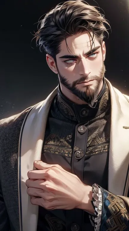 (   Better quality,4K,8k,   highres,   masterpiece:1.2),   ultra-detailed   ,(realistic,photorealistic,photo-realistic:1.37),36-year-old man,3 day beard,cute anime ,Portraits,strong,Masculine,   dark hair,sharp jaw,      mesmerizing eyes      ,   perfectly...