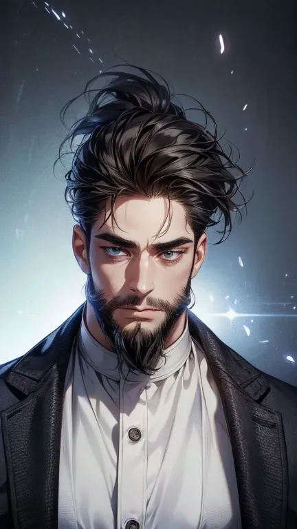 (   Better quality,4K,8k,   highres,   masterpiece:1.2),   ultra-detailed   ,(realistic,photorealistic,photo-realistic:1.37),36-year-old man,3 day beard,cute anime ,Portraits,strong,Masculine,   dark hair,sharp jaw,      mesmerizing eyes      ,   perfectly...