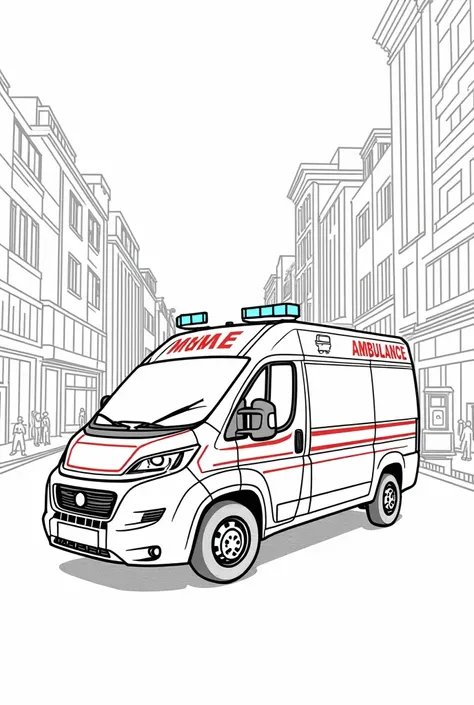 Create a coloring page of in a Fiat Ducato ambulance 