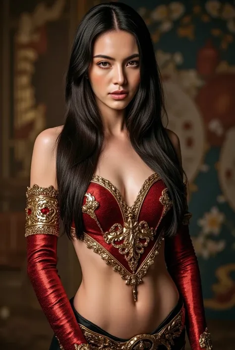 a beautiful European cowboy goddess, 18 years old sexy girl, slim figure, intricate ornate costuming, long flowing hair, provocative pose, deep cleavage, extra large boobs,(coverd nipples:0.5),extremely detailed, hyperrealistic, photorealistic, 8k, cinemat...