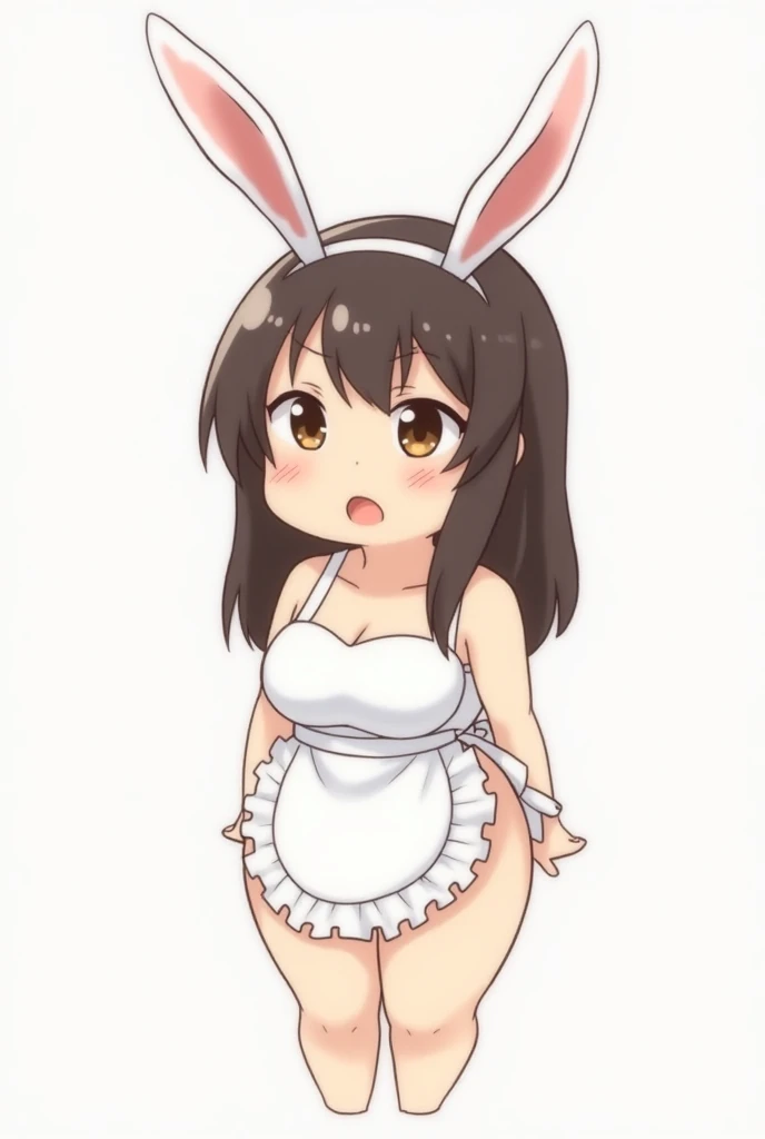   handwritten style chibi character， high definition， Japanimation   　，Moe　 ，human
，woman，　 comics 　 2D　， rabbit ears， white bikini ， apron， estrus，Minimum，  chubby ，Mom，bbw，foot，uninhabited island，naked，sex