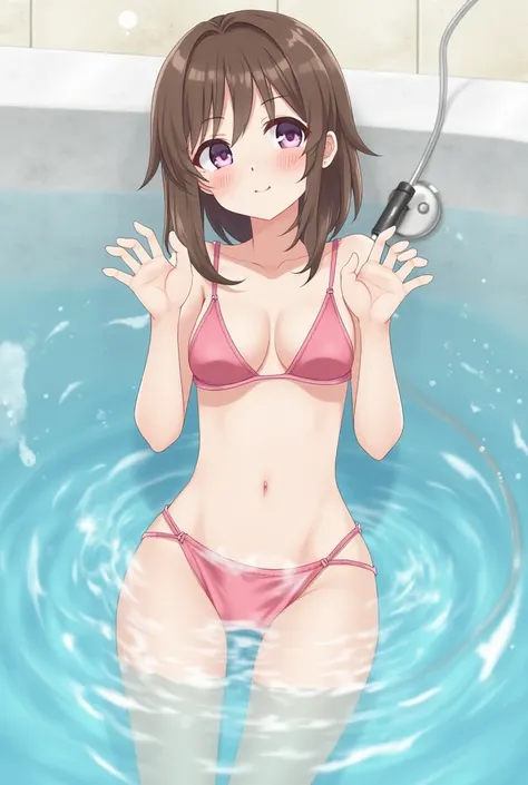 Anime girl bathing without underwear and bra 