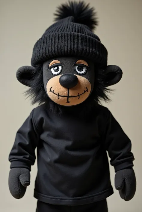 Chango plush with black winter hat and black t-shirt 