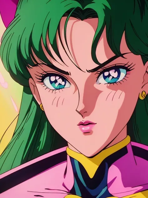 A female superhero, cartoon style, 80s anime, 90s anime, beautiful detailed eyes, beautiful detailed lips, extremely detailed face, long eyelashes, dynamic action pose, powerful energy effects, vibrant colors, 80s neon color palette, retro anime aesthetic,...