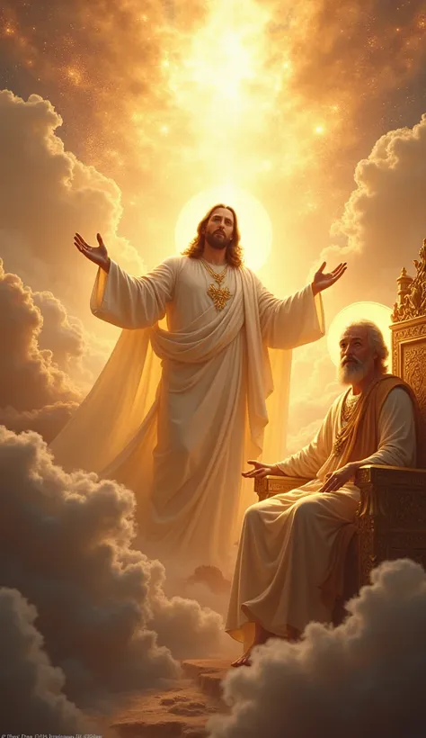  Jesus in the third heaven full of glory next to him God the Father seated on the throne)