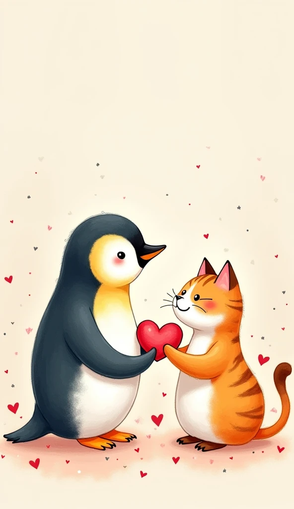 Super delicate, highest picture quality, Valentine chocolate, cute penguin, picture book illustration, pastel painting, Valentine, colorful, cat.