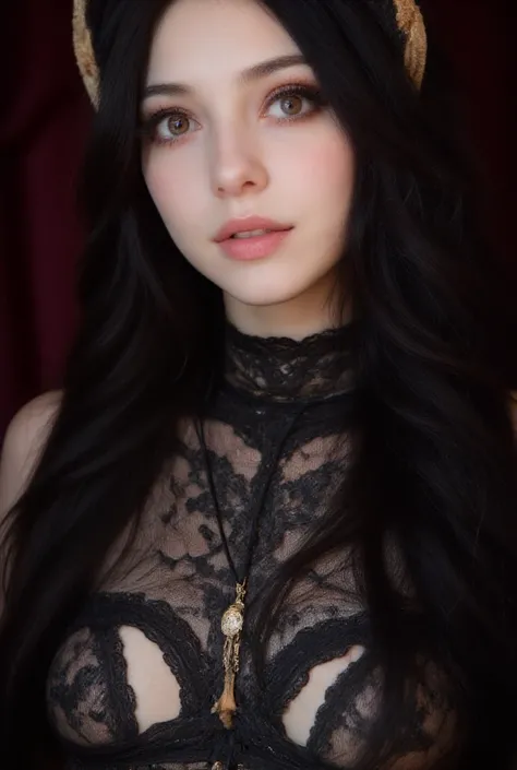 Create an image of the most stunningly gorgeous beautiful perfect sexy vampire elf, beautiful perfect face, long luscious eyelashes, black eyeliner, perfect makeup, lipstick, vibrant detailed vampire slit pupils, long luscious black hair, platinum blond hi...