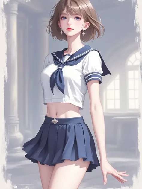 ポルノの女の子 Best picture quality, masterpiece, 4k, high quality, super high resolution, highest definition, CG picture (one cool adult high school girl), brown hair, ( short bob.) Straight hair. (Tall, slender, glamorous) (Feminine, attractive body)
 (Long, sl...