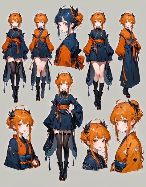  best detail、 best composition、  pretty face、baby face、(  three-sided view,  front view of the company, Side View,  rear view,  by H1GIRL WATCH MULTIPLE TIMES , Mister.々 pose and expression  , Many parts)),  concept art , character  concept art , Character...