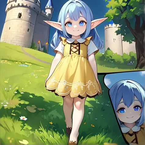 masterpiece, hd, high resolution, high quality, best quality, super detailed. solo character alone, multiple views. fantasy art.
{{(an 8-years-old elf-girl:(appearance: pale-skin. short-thick-messy-cobalt-blue-hair. adorable-face. very-short-elf-pointy-ear...