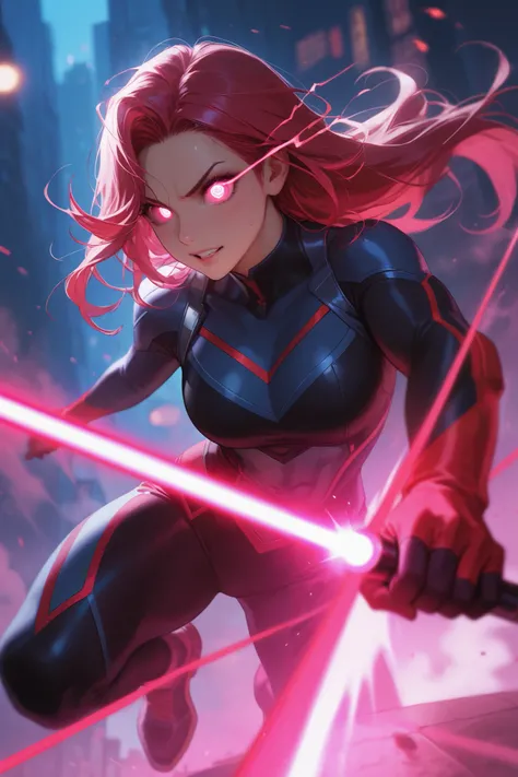 Female American Super Hero with Laser Eyes