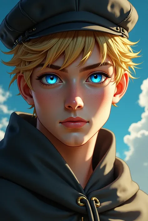 ( Close-up of a better masterpiece :1.5)0.9], (Priest and churches:1.2) (blonde hairstyle:1.1) (  blue eyes:1.2) ( cap and cape:1.0) (The sky in the eyes:1.0) (A radiant glow:1.1) ( Thin Lips:0.9)