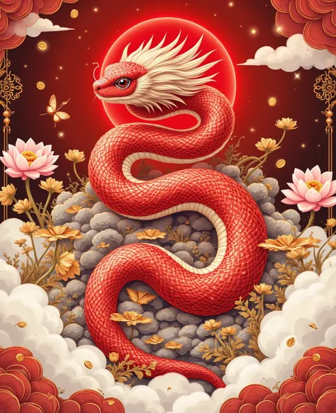 Tailored to the theme of the blessing of the Year of the Snake and the New Year、 in line with the New Year theme、Please draw an auspicious red snake ,