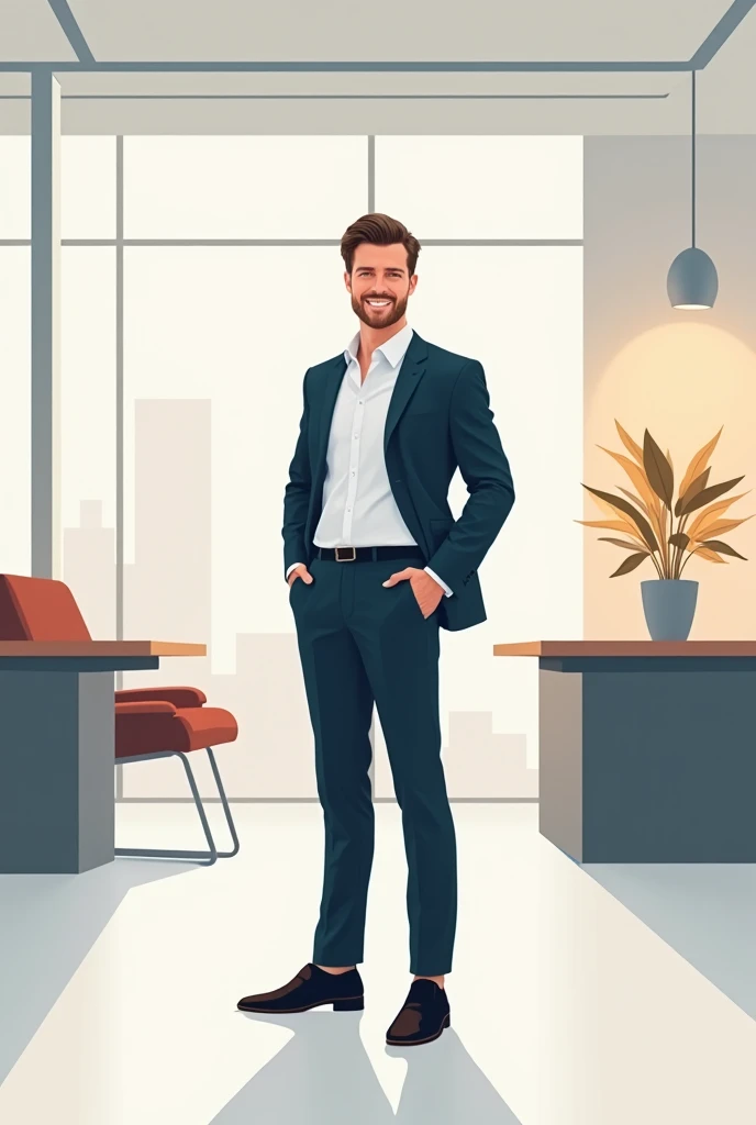 Vector image of modern workers man in office 