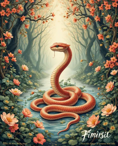  in line with the theme of Blessings in the Year of the Snake、Please draw a blessing piece containing the snake element ,