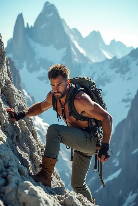 A picture of a man climbing a mountain