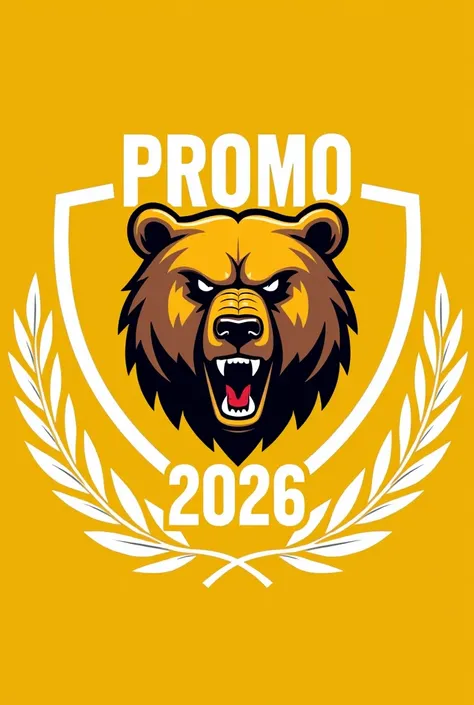  A logo that says "promo"  on top y  "2026"  in the lower part , That it has a bear in the middle, Tell me if or if  "promo" , ahora que esté en un escudo y ahora que tenga laureles  in the lower part  por fuera, Let it be like the previous photo ,  but th...