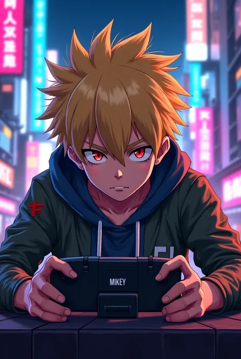 Mikey from Tokyo revengers playing free fire and has blond and spikey hair