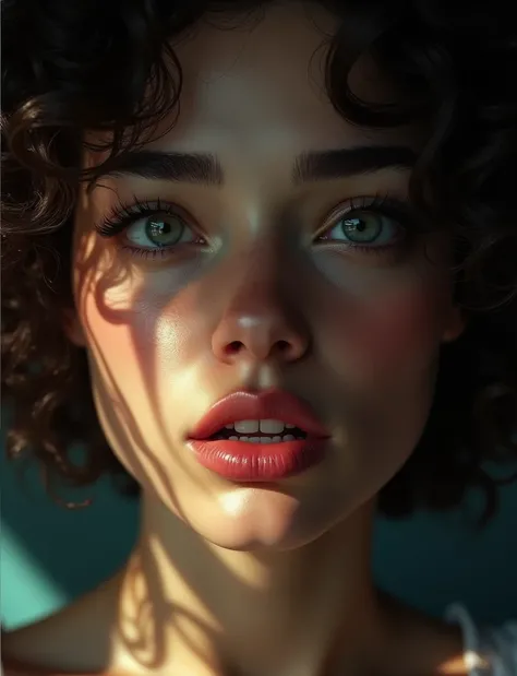 a young woman going through rapid emotional shifts, beautiful detailed eyes, beautiful detailed lips, extremely detailed eyes and face, long eyelashes, curly hair, emotional facial expression, dramatic lighting, cinematic lighting, moody lighting, cinemati...