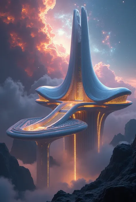  Futuristic Grand Institute with organic shapes, Inside a nebula, in the universe, cosmic. 