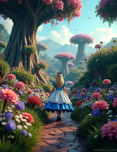 8k highly detailed cg, alice in wonderland, lush magical landscape, enchanted forest, whimsical scenery, fantastical environment, beautiful detailed trees, colorful flowers, mystical atmosphere, dramatic lighting, surreal elements, imaginative composition,...