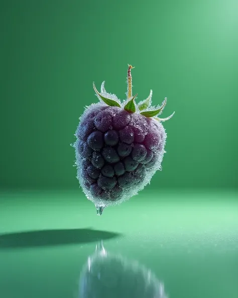 Frozen blackberry with smooth green background