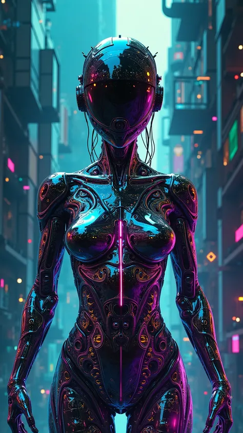 "Surreal anamorphic stereogram of a cyber assassin, ultra-detailed, 4k resolution. The assassin's body warps into fractal patterns, blending glitching neon circuitry with hidden 3D illusions. Sharp geometric shapes morph into liquid chrome, revealing a sec...