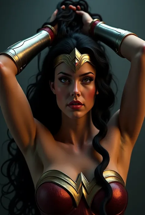 Wonder woman's head held by hair