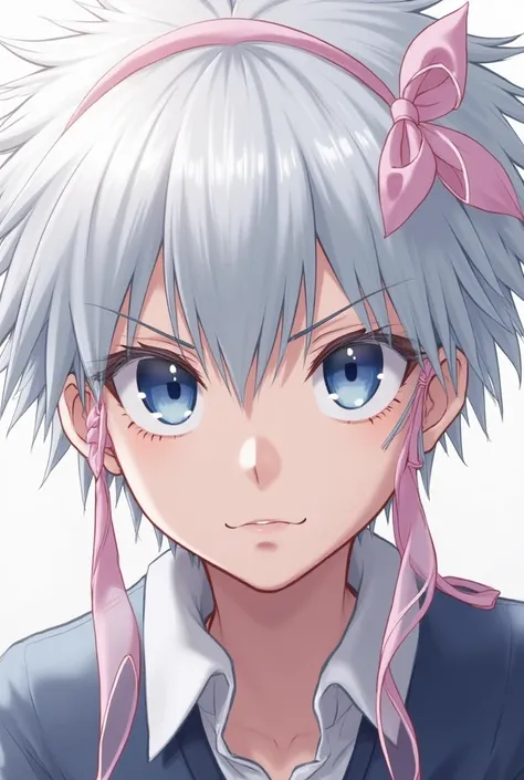 Do Killua Zoldyck from the Hunter x Hunter anime with a pink ribbon in your hair 