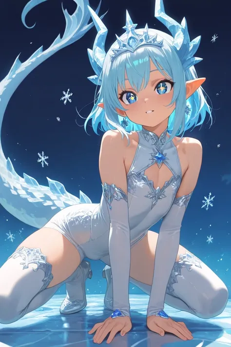 (1boy:1.5), (male focus:1.5), solo, flat, 2d, otoko no ko, lovely, passionate, loli, muscle,
 
cool, calm, elegant, 
water dragon girl, flowing icy blue hair, sharp deep blue eyes with a crystalline glow, composed expression,  
sleek curved dragon horns re...