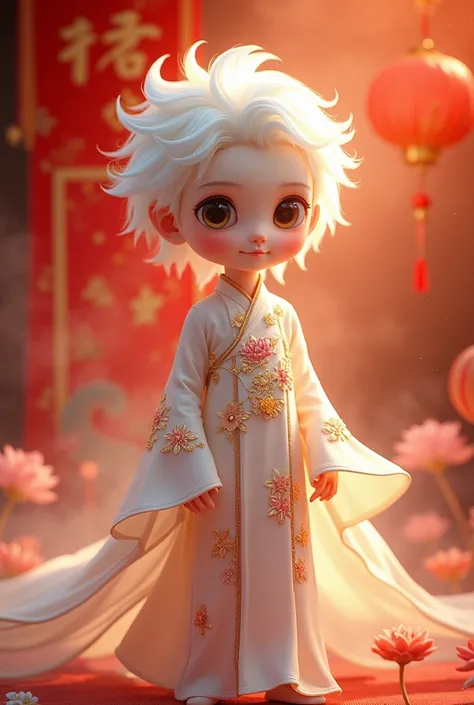 Make an avatar Boy have white hair wear long dress for the Vietnamese New Year