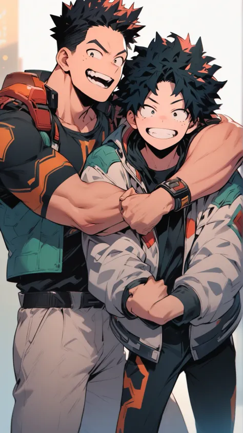 Two people with friends、male、Put your arm around someone&#39;s shoulder、It's fun 、Seemingly strong、 Hero Academia