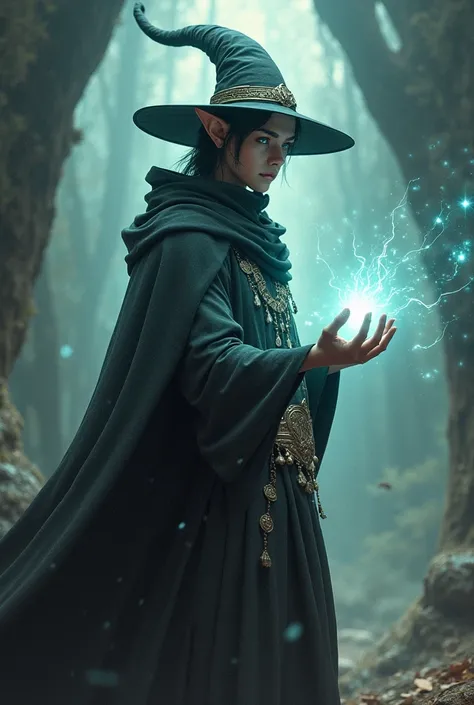 A young elf-man wearing a wizard's hat and badass powers