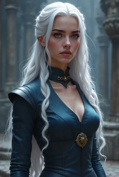 What  Daenerys Targaryen would have looked like with her violet eyes,  slim body breasts, wide hips and developed breasts, silver-colored waist-length hair 