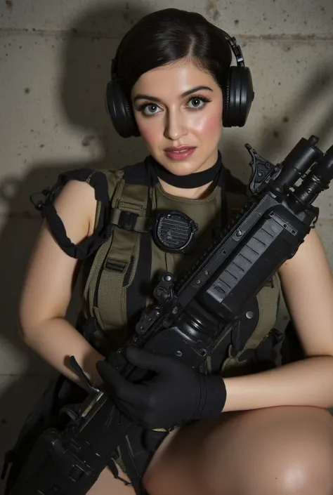 ((best quality)), photorealistic, photorealism, Photorealistic, high resolution, 1girl aiming with an assault rifle, Beautiful, *********, 20 Years Old, White Skin, pale skin, Large Breasts, huge breast, Combat pose, looking at the camera, (Detailed face),...